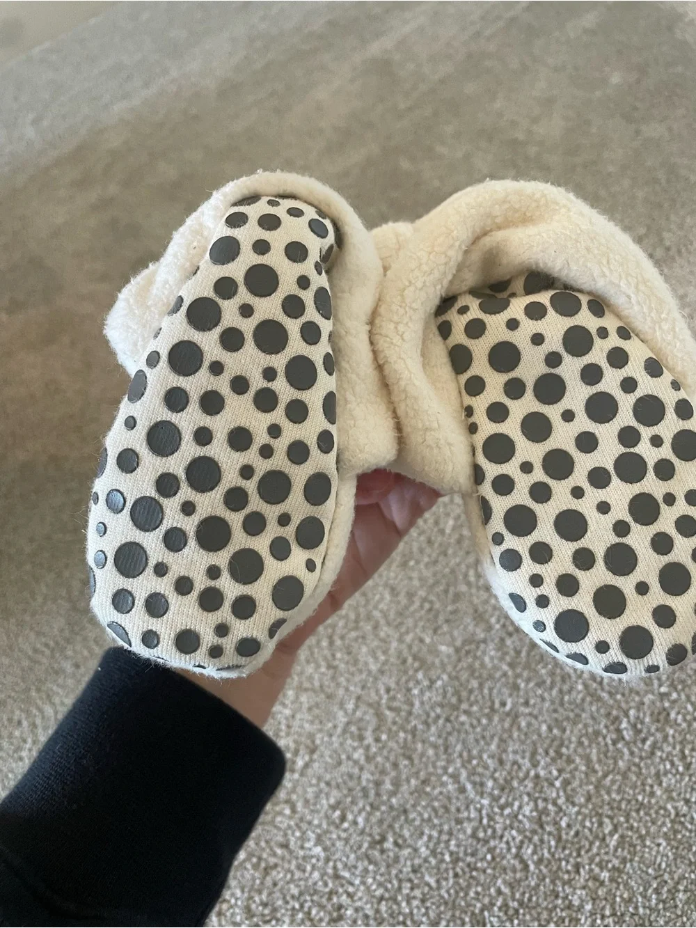 Cream Fleece Baby Slippers with Grip